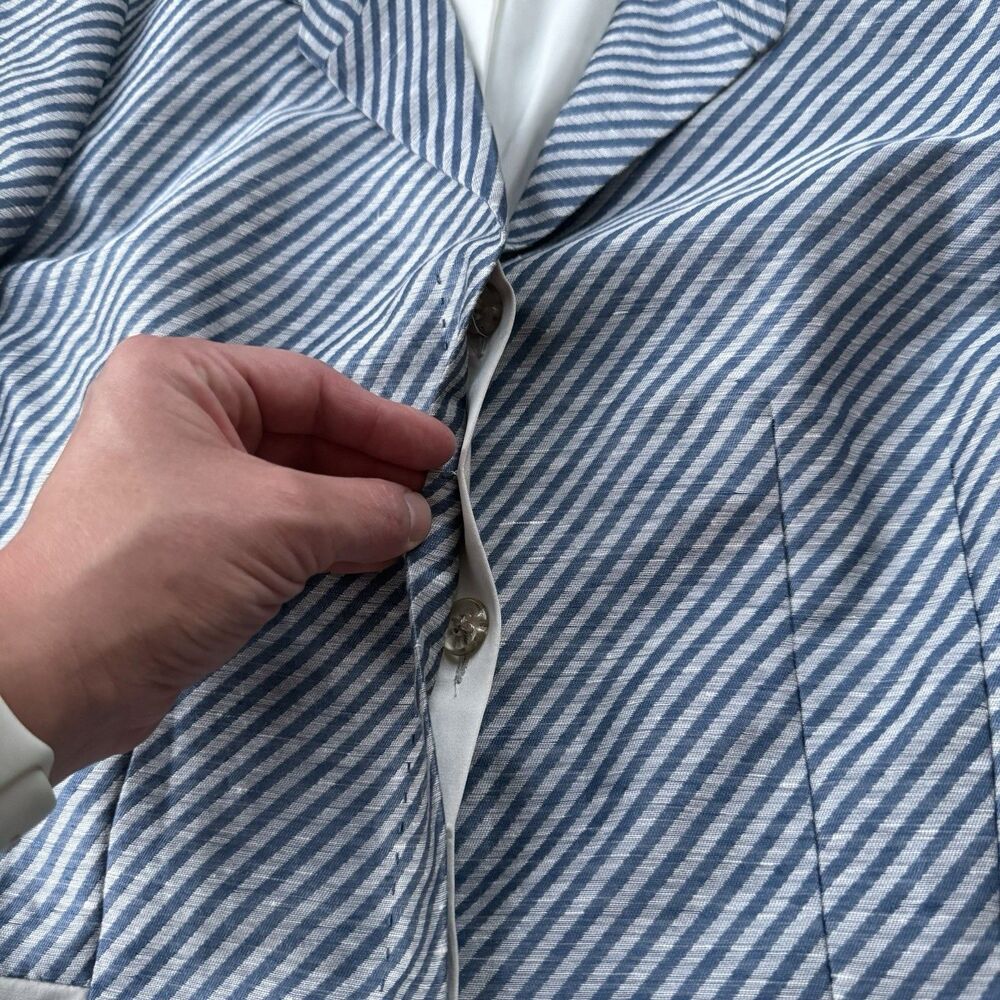 Lafayette 148 Women’s 8 Jasmine Stripe Blazer 93% Linen Blend Glaze Blue $598 - Picture 8 of 15